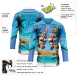 Custom Light Blue Lakes Blue-Kelly Green 3D Pattern Gradient Hawaii Tropical Palm Trees Hockey Lace Neck Jersey
