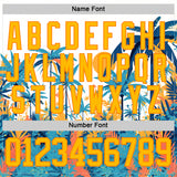 Custom Shadow Blue Gold Bay Orange-White 3D Pattern Hawaii Tropical Palm Trees Hockey Lace Neck Jersey