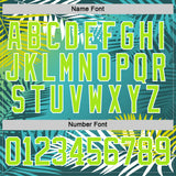 Custom Aqua Neon Green-White 3D Pattern Hawaii Tropical Palm Trees Hockey Lace Neck Jersey