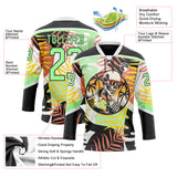Custom Black Pea Green-White 3D Pattern Hawaii Tropical Palm Trees Hockey Lace Neck Jersey