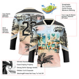 Custom Black Pink Cream-Silver 3D Pattern Gradient Hawaii Tropical Palm Trees Hockey Lace Neck Jersey