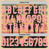 Custom Medium Pink Cream Yellow-Black 3D Pattern Gradient Hawaii Tropical Palm Trees Hockey Lace Neck Jersey