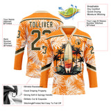 Custom Bay Orange Olive-Cream 3D Pattern Hawaii Tropical Palm Trees Hockey Lace Neck Jersey