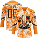 Custom Bay Orange Olive-Cream 3D Pattern Hawaii Tropical Palm Trees Hockey Lace Neck Jersey