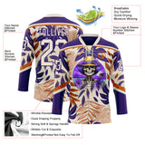 Custom Purple Cream-Texas Orange 3D Pattern Hawaii Tropical Palm Trees Hockey Lace Neck Jersey
