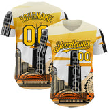 Custom Yellow Black-White Chicago Illinois Cityscape Landmark City Symbol Authentic Baseball Jersey