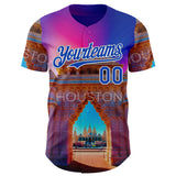 Custom Pink Thunder Blue Orange-White Houston Texas Hindu Temple Landmark City Symbol Authentic Baseball Jersey