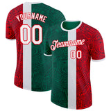 Custom Kelly Green White-Fire Red Mexico Tribal Performance T-Shirt