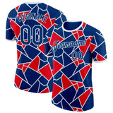 Custom US Navy Blue Red-White American Abstract Geometric Shape Performance T-Shirt