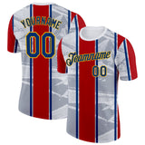Custom White US Navy Blue Gray Red-Gold Netherlands Line Performance T-Shirt