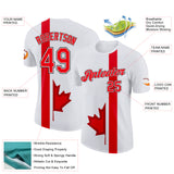 Custom White Fire Red-Black Canada Maple Leaf Performance T-Shirt
