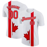 Custom White Fire Red-Black Canada Maple Leaf Performance T-Shirt