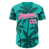 Custom Aqua Pink Teal-White Tropical Hawaii Palm Trees Authentic Baseball Jersey