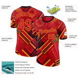 Custom Red Yellow-Black Belgium Abstract Performance T-Shirt