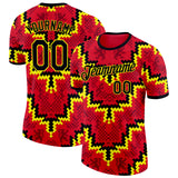 Custom Red Black-Yellow Belgium Mosaic Performance T-Shirt