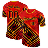 Custom Red Black-Yellow Belgium Geometric Performance T-Shirt