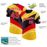 Custom Black Fire Red Yellow-White Germany Flower Performance T-Shirt