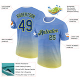 Custom Blue Royal Light Yellow-White Curacao Wave Performance T-Shirt