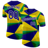 Custom Yellow Dark Purple Green-White Brazil Geometric Shape Performance T-Shirt