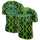 Custom Green Kelly Green Yellow Black-White Brazil Geometric Shape Performance T-Shirt