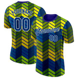 Custom Blue US Navy Blue Yellow Green-White Brazil Zigzag Geometric Shape Performance T-Shirt
