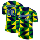 Custom Navy US Navy Blue Green Yellow-White Brazil Geometric Shape Performance T-Shirt