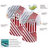 Custom White Red Gray-Black England Stripe Performance T-Shirt