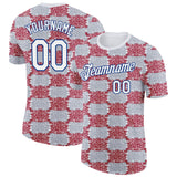 Custom Gray White Red-Royal England Checkerboard Damask Performance T-Shirt