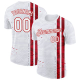 Custom White Red-Gray England Abstract Performance T-Shirt
