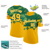 Custom Gold Green-White Brazil Geometric Shape Performance T-Shirt