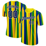 Custom Gold Navy Blue Green-White Brazil Stripe Performance T-Shirt