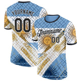 Custom Blue Black-White Argentina Sun Line Performance T-Shirt