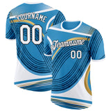 Custom Blue White Vegas Gold-Black Argentina Line Performance T-Shirt