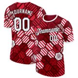 Custom Red White-Black Austria Hexagon Stripe Grunge Geometric Performance T-Shirt