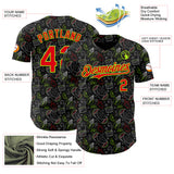 Custom Black Fire Red-Neon Green 3D Pattern Design Foodie Mexican Food Doodles Authentic Baseball Jersey