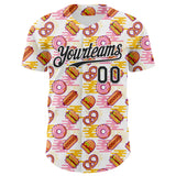 Custom White Black 3D Pattern Design Foodie Fast Food Hot Dog Doughnuts Authentic Baseball Jersey
