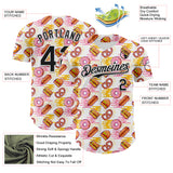 Custom White Black 3D Pattern Design Foodie Fast Food Hot Dog Doughnuts Authentic Baseball Jersey