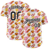 Custom White Black 3D Pattern Design Foodie Fast Food Hot Dog Doughnuts Authentic Baseball Jersey