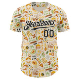 Custom Cream Black 3D Pattern Design Foodie Abstract Doodles Authentic Baseball Jersey