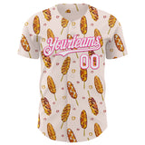 Custom Light Pink White-Pink 3D Pattern Design Foodie Asian Corndog Authentic Baseball Jersey