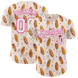 Custom Light Pink White-Pink 3D Pattern Design Foodie Asian Corndog Authentic Baseball Jersey