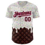Custom White Brown-Pink 3D Pattern Design Foodie Dripping Ice Cream Authentic Baseball Jersey