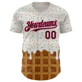 Custom White Brown-Pink 3D Pattern Design Foodie Dripping Ice Cream Authentic Baseball Jersey