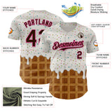 Custom White Brown-Pink 3D Pattern Design Foodie Dripping Ice Cream Authentic Baseball Jersey