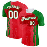 Custom Red White-Grass Green Portugal Grunge Splash Brush Stroke Polka Dot Performance T-Shirt