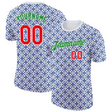 Custom White Fire Red Grass Green-Blue Portugal Floral Performance T-Shirt