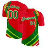 Custom Red Grass Green-White Portugal Stripe Color Block Performance T-Shirt