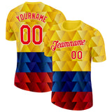 Custom Yellow Red Blue-White Colombia Geometric Performance T-Shirt