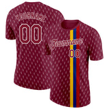 Custom Crimson Yellow Blue-White Colombia Geometric And Stripe Performance T-Shirt