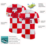 Custom White Fire Red-US Navy Blue Croatia Plaid Performance T-Shirt